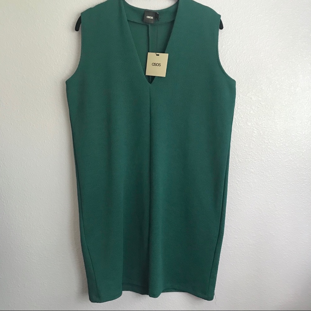 ASOS Green Waffle Knit Stretch Shift Dress Size 8